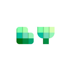 Initial Letters BY, B, Y Pixel Brick Logo Design Inspiration in Green Color