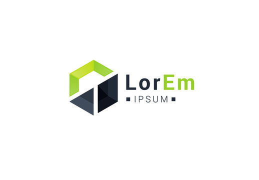 Green and Black Logo with a Hexagon Element