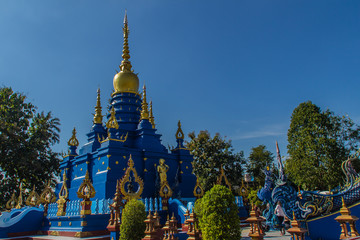 Fototapeta premium Beautiful blue pagoda at Wat Rong Suea Ten Temple, also known as the Blue Temple. Wat Rong Suea Ten or the Tiger Temple is locate at Chiang Rai province, northern part of Thailand.
