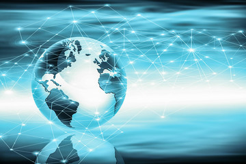 Best Internet Concept of global business. Globe, glowing lines on technological background. Wi-Fi, rays, symbols Internet, 3D illustration