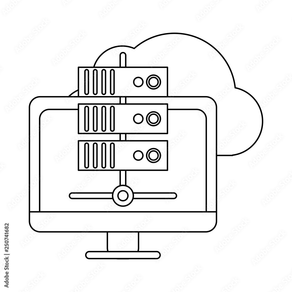 Poster computer database and cloud computing black and white