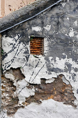 Deteriorated old wall and air vent, Linton, Devon