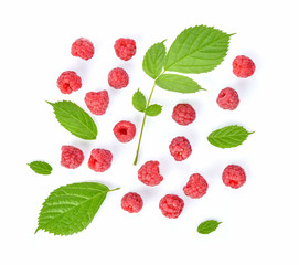 Top view of Raspberries isolated on white background