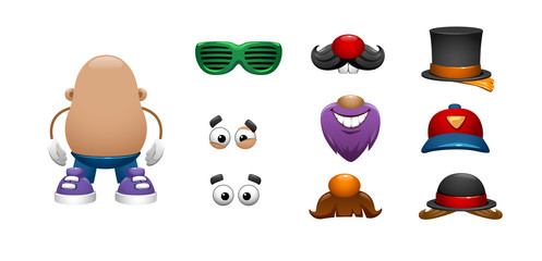 vector set of toy with some hats, noses, eyesб fashion glasses, beard, whisker, hear