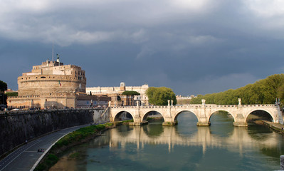  Sant` Angelo Castle and Tiber River in Rome, Italy . The Mausoleum of Hadrian, usually known as...