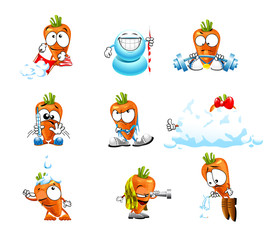 Fototapeta premium vector set of funny cartoon cute carrot smiles 