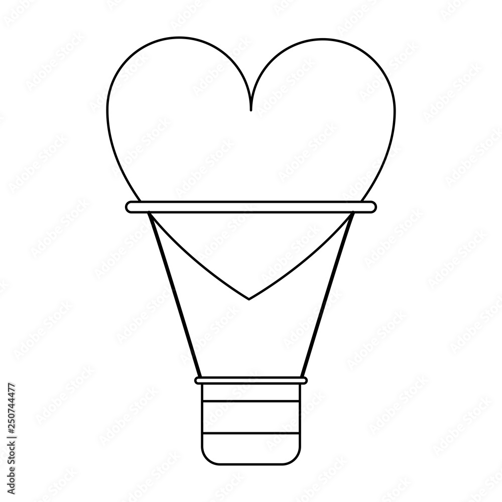 Poster heart hot air balloon symbol black and white