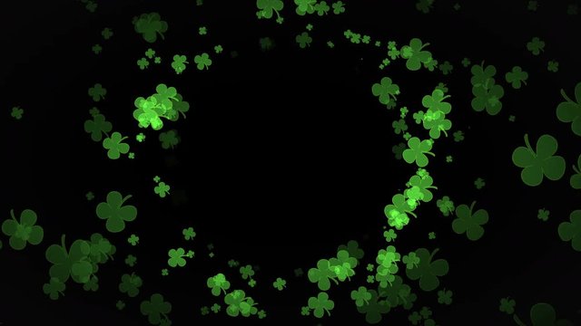 St Patrick Day Green Clover moving towards camera with copy space 