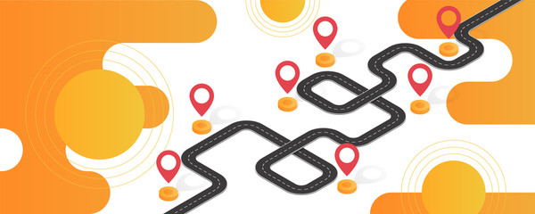 Isometric navigation map infographic. Winding road. Vector illustration.