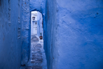 Hammamet Medina streets with blue walls. Tunis, north Africa.