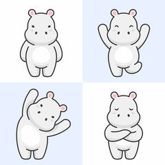 Vector set of cute hippo characters