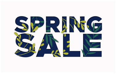 Spring sale green blue illustration with leaves