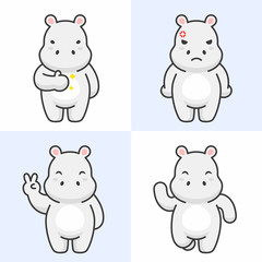 Vector set of cute hippo characters