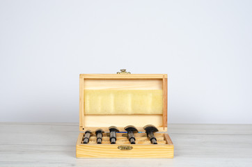 Wooden box with  forstner hinge hole boring cutter wood drill bits .