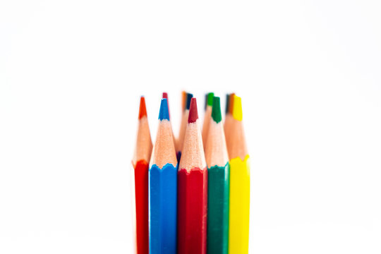 Color pencils isolated on white background. Close up