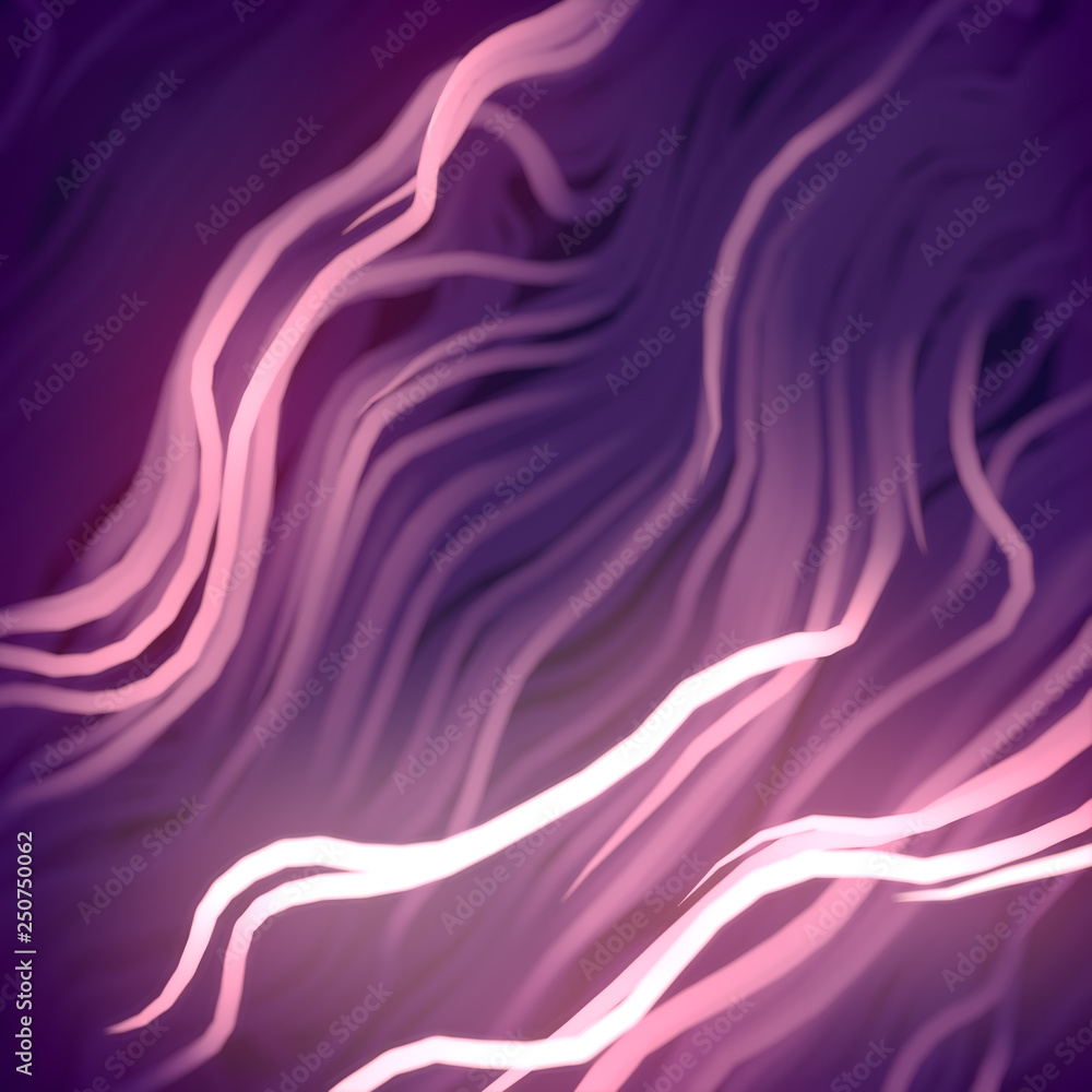 Poster Curled wire futuristic pattern surrounded by violet mist. Abstract lines flow, psychedelic background. 3d rendering
