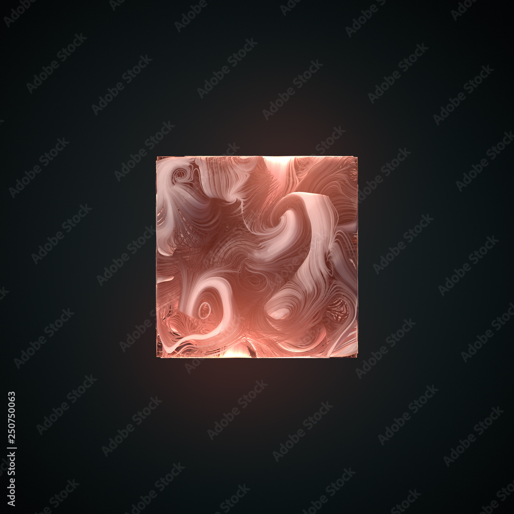 Poster Abstract weave pink lines in the form of cube on dark background. 3D rendering