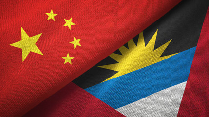 China and Antigua and Barbuda two flags textile cloth, fabric texture