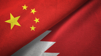 China and Bahrain two flags textile cloth, fabric texture