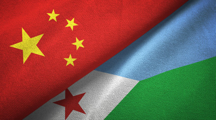 China and Djibouti two flags textile cloth, fabric texture