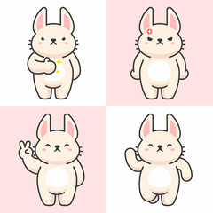 Vector set of cute rabbit characters