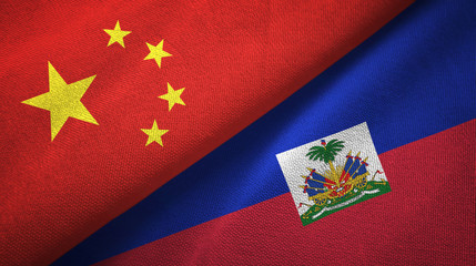 China and Haiti two flags textile cloth, fabric texture
