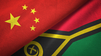 China and Vanuatu two flags textile cloth, fabric texture