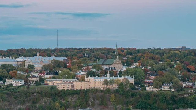 Afternoon to night timelapse of Levis city, Our Lady of Victory Church with fall color