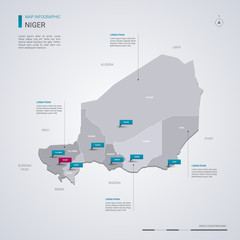Niger vector map with infographic elements, pointer marks.