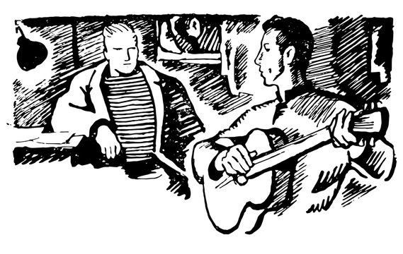 Vector Hand drawn sketch of man with guitar illustration on white background
