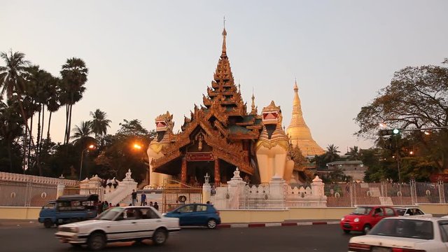 WS Traffic in front of stupa / Rangoon, Yangon, Myanmar