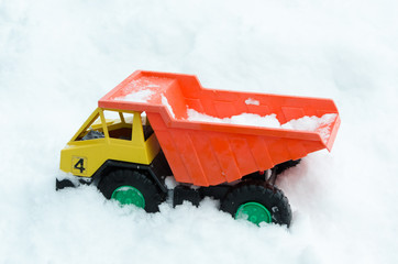 Toy truck stuck in snow