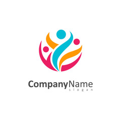 Family Logo Design Template, Colorful People Logo