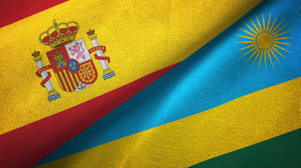 Spain and Rwanda two flags textile cloth, fabric texture