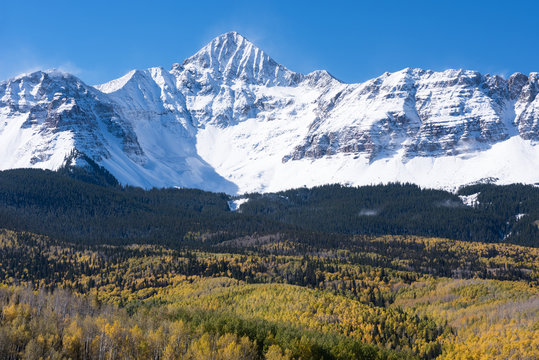 Wilson Peak with an elevation of 14,017 feet is located in Uncompahgre National Forest and the San Juan National Forest, Colorado. 
