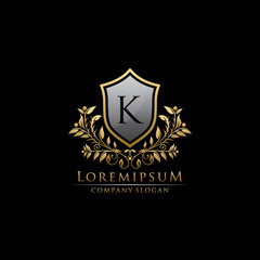 Golden Shield Protection K Letter Logo