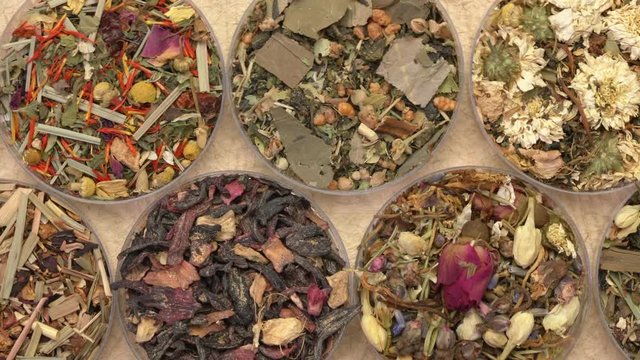 Chinese herbal tea sampler, overhead slider pan