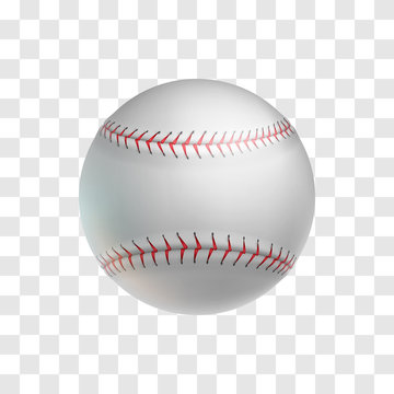 Realistic leather baseball ball isolated on transparent background. Sports equipment for american team game on grass field vector illustration. Sport competition and outdoors activity 3d object.