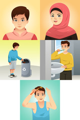 Muslim Kids Doing Activities Illustration