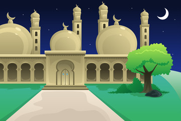 Islamic Mosque at Night Time