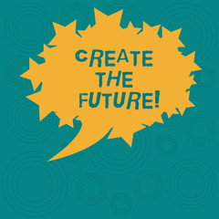 Conceptual hand writing showing Create The Future. Business photo showcasing work really hard to achieve your dreams make come true Oval Color Speech Bubble with Stars as Outline Text Space