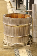Chiba,Japan-February 19, 2019: A Japanese wooden tub or oke