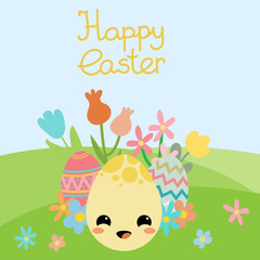 Vector flat happy cute cartoon funny kawaii egg.