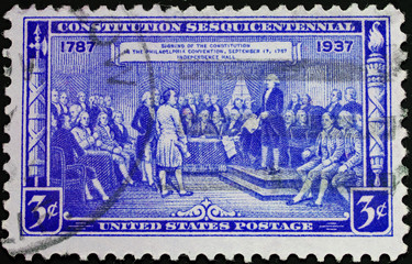United States postage stamp commemorating the constitution signed in Philadelphia in 1787