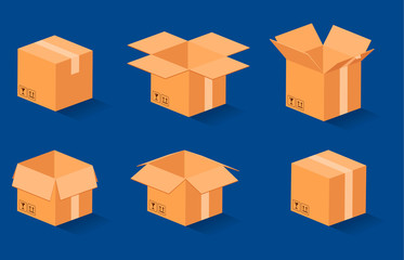 Vector set. Flat cardboard box, carton boxes.Transportation, shipping. Delivery and packaging.