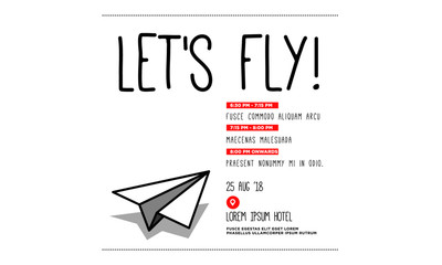 Let's Fly Invitation Design with Where and When Details