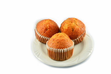 Muffins Banana Cupcake on white plate isolated on white background