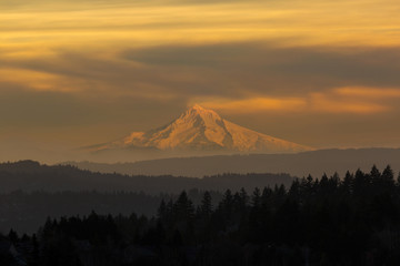 Mount Hood View during Hazy Sunset in Oregon