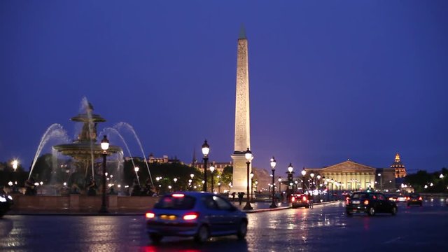 WS Traffic on Place de la Concorde at dusk / Paris, France