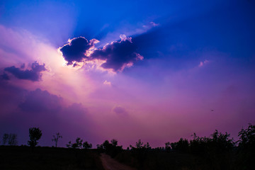 The sky has a cloud covering the sun's rays as a beautiful lobes.